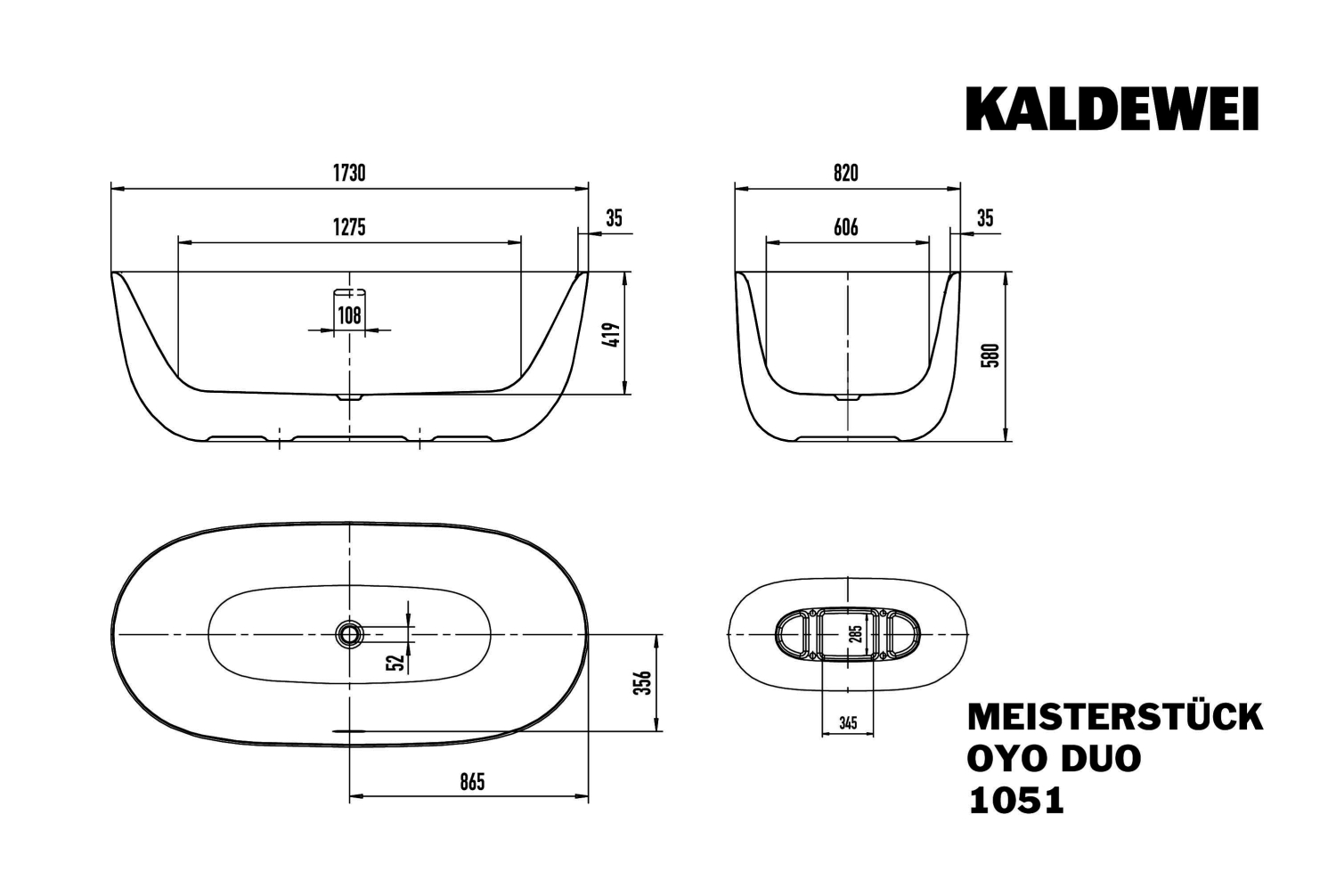 KA BW MEISTERSTÜCK OYO DUO Mod.1051-4032 ,1730x820mm,alpinweiß,SAD,KA4032