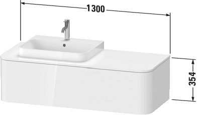 DU WTU HappyD2+ wandh.,354x1300x550mm 1Auszug,BP l.,graphit supermatt f.ASB