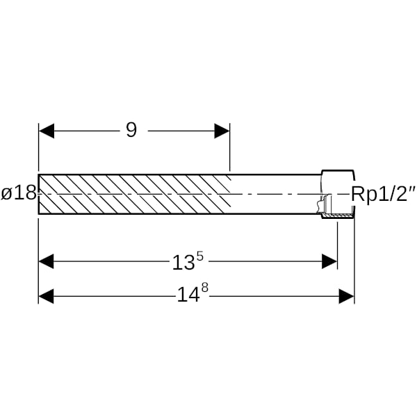Geberit Mapress Edelstahl Übergang mit IG und Einschubende lang d18-Rp1/2