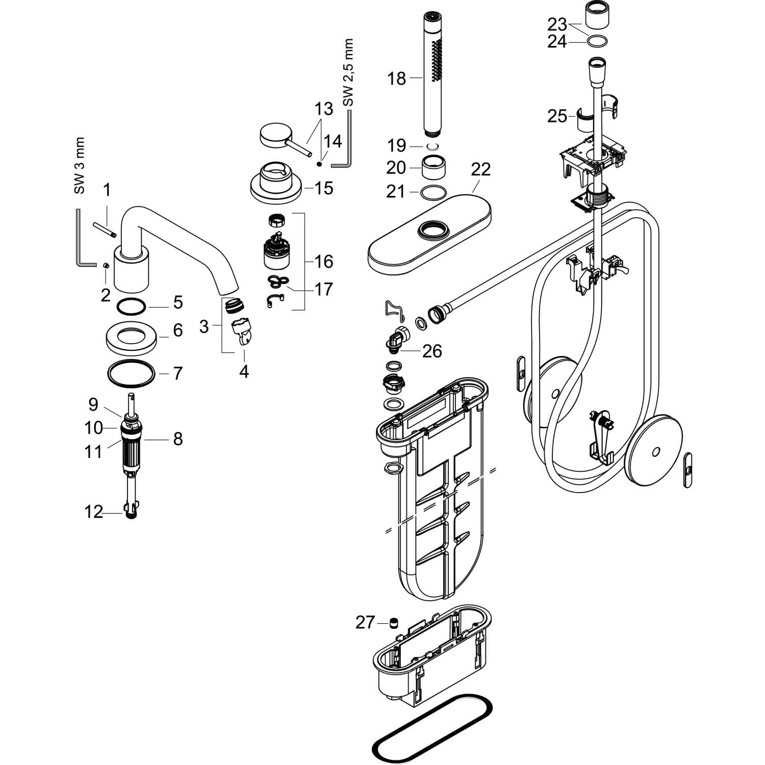 Hansgrohe 3-Loch Wannenrandmischer Tecturis S mit sBox chrom