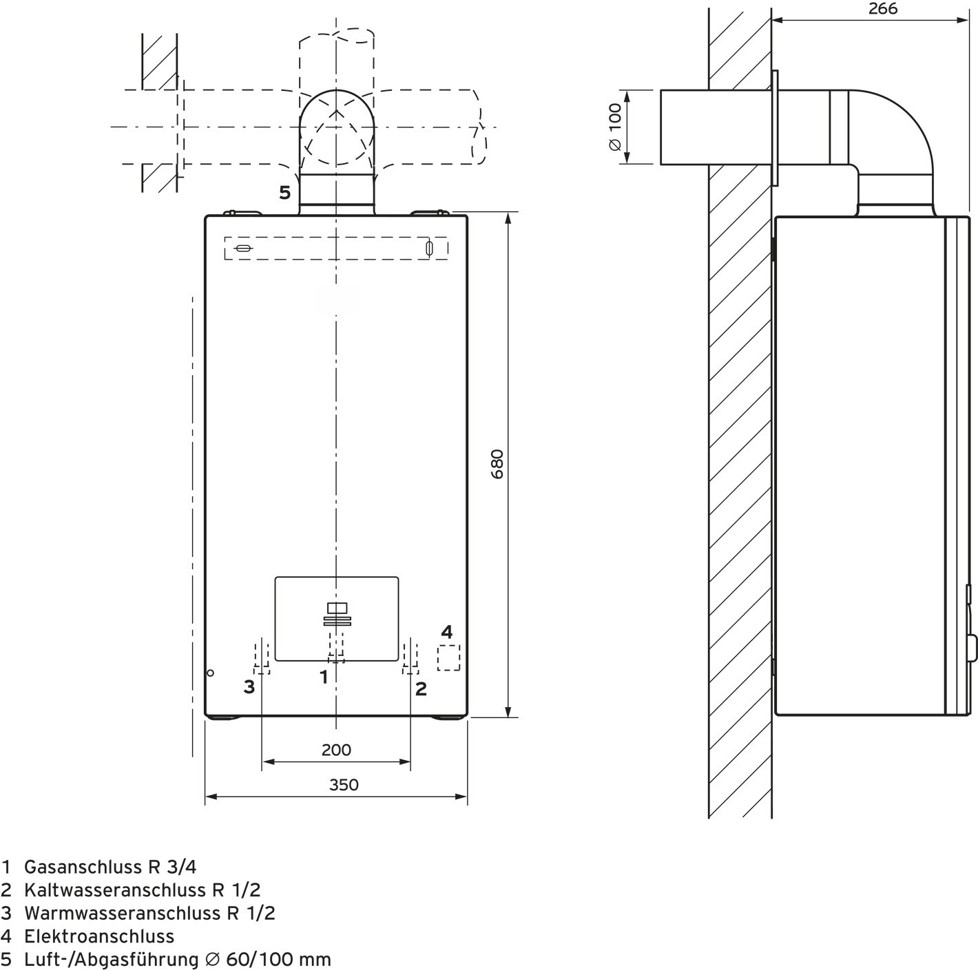 Vaillant WW-Geyser turboMAG 145/1 E-Gas Gas-Durchlaufwasserheizer mit Gebläse