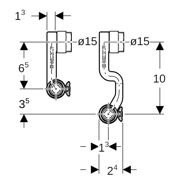 Geberit FlowFit Set Anschluss-T-Stück für Vorl./Rückl. SiBr d20-15-20