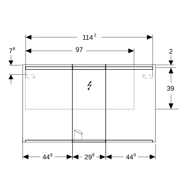 Geberit Option Spiegelschrank mit Beleuchtung drei Türen, 120x70x15cm