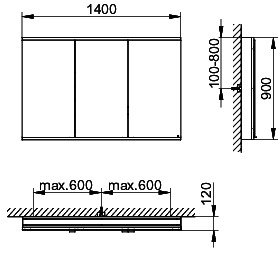 KEUCO Royal Modular 2.0 SPS, bel. 80031, Vorb,2Steckd,sb-elox,1400x900x120mm