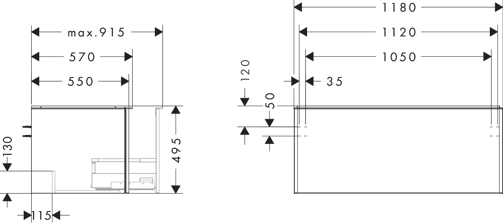 Hansgrohe Waschtischunterschrank Xelu Q we hgl 1180x540mm 1SK f.Kon./AWT ge chr