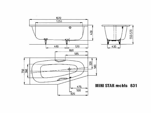 KA BW MINI STAR RECHTS Mod.831,1570x750 mm,pergamon,Perl-Effekt