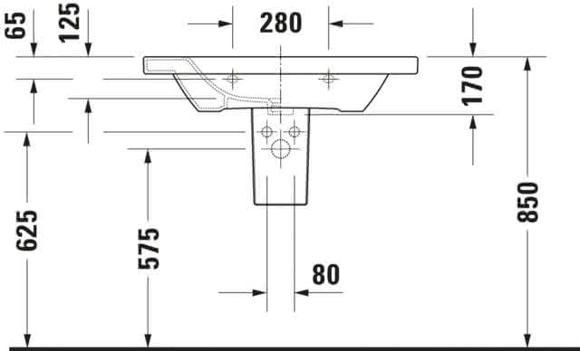 DU Möbelwaschtisch DuraStyle 800 mm mit ÜL, mit HLB, 1 HL, weiß