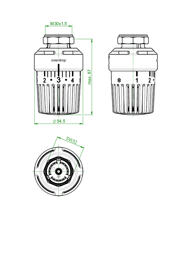 OVENTROP-Thermostat "Uni LH" 7-28 C, 0 * 1-5, Flüssig-Fühler, weiß