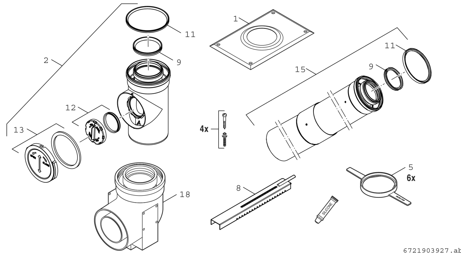 BOSCH Abgaszubehör FC-Set80-C33x, hinten Grundbausatz C33x im Schacht, d:80/125mm