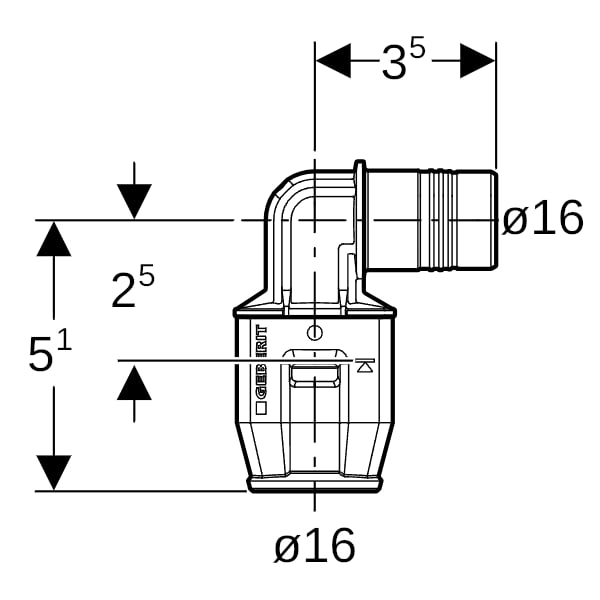 Geberit PushFit Winkel 90Gr mit Einsteckende PVDF d16