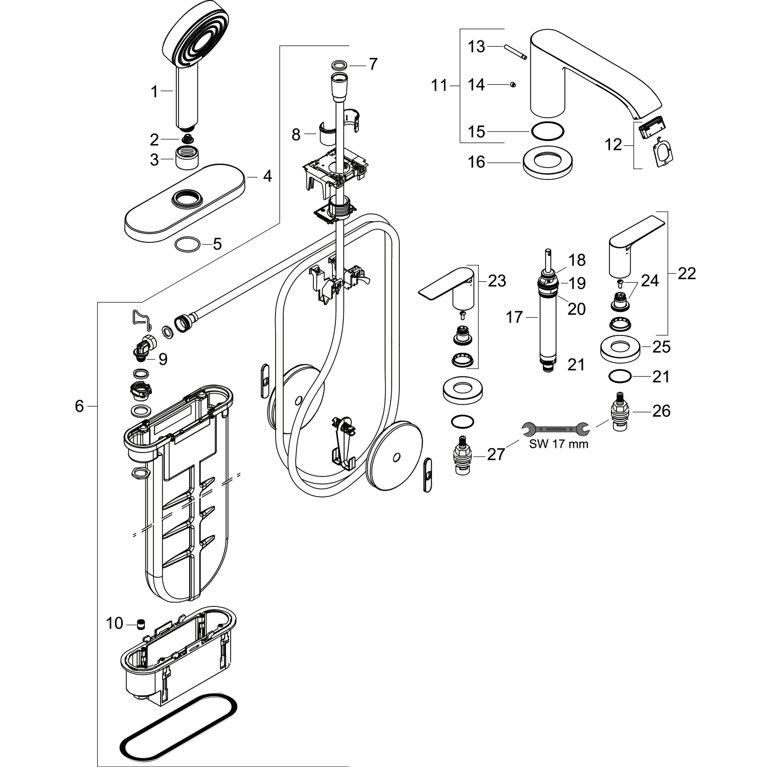 Hansgrohe 4-Loch Wannenarmatur Vivenis F-Set Wannenrandmontage mit sBox chrom