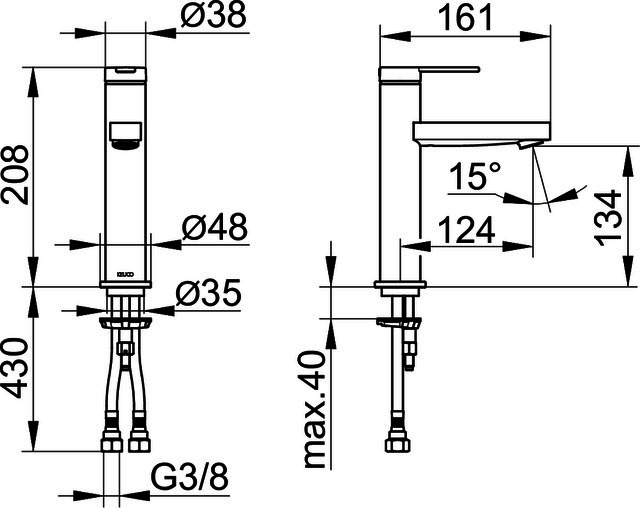 KEUCO EHM-WT-Mischer 130 IXMO 59501, o.Zug.-Ablgrt. Flat, Rosette rd. verchr.