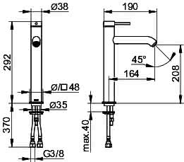 KEUCO EHM-WT-Mischer 210 IXMO 59510 o.Zug.-Ablgrt. Soft, Rosette r/e sw