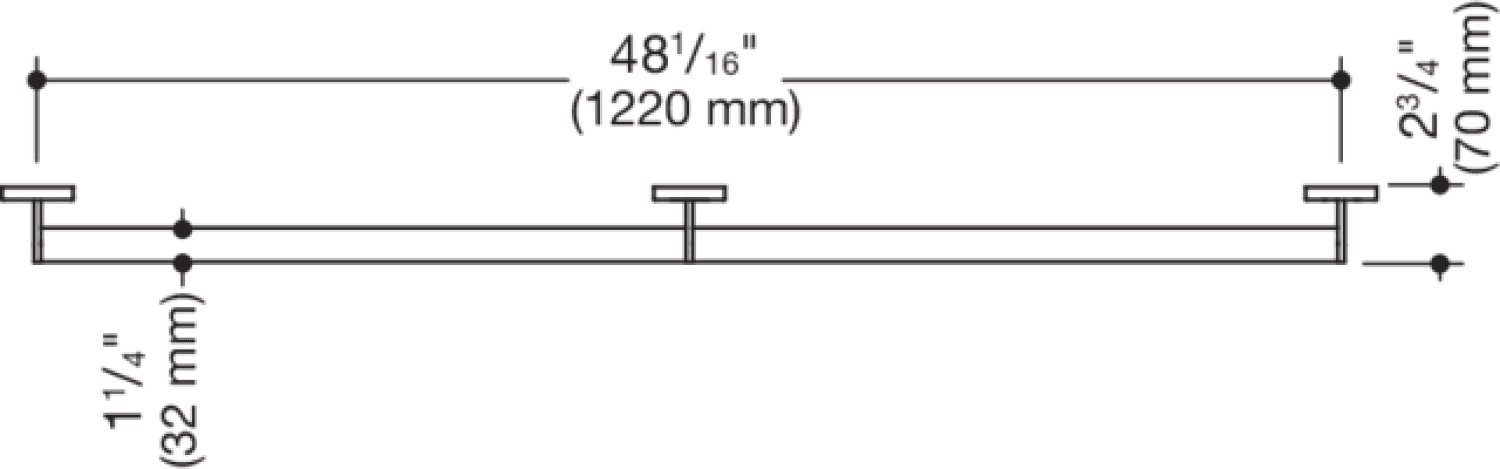 HEWI Haltegriff m.Stütze, d:32, L=1220mm plvb schw tiefmatt