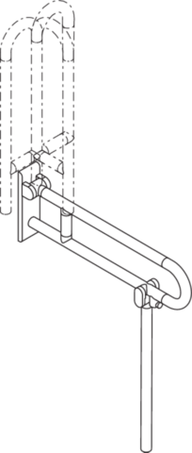 HEWI Stützklappgriff drehb. Ser 801, L:700mm, mit Bodenstütze signalweiß
