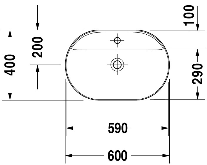 DU Aufsatzbecken Luv 600mm o.ÜL, m.HLB, 1 HL, weiß seidenmatt