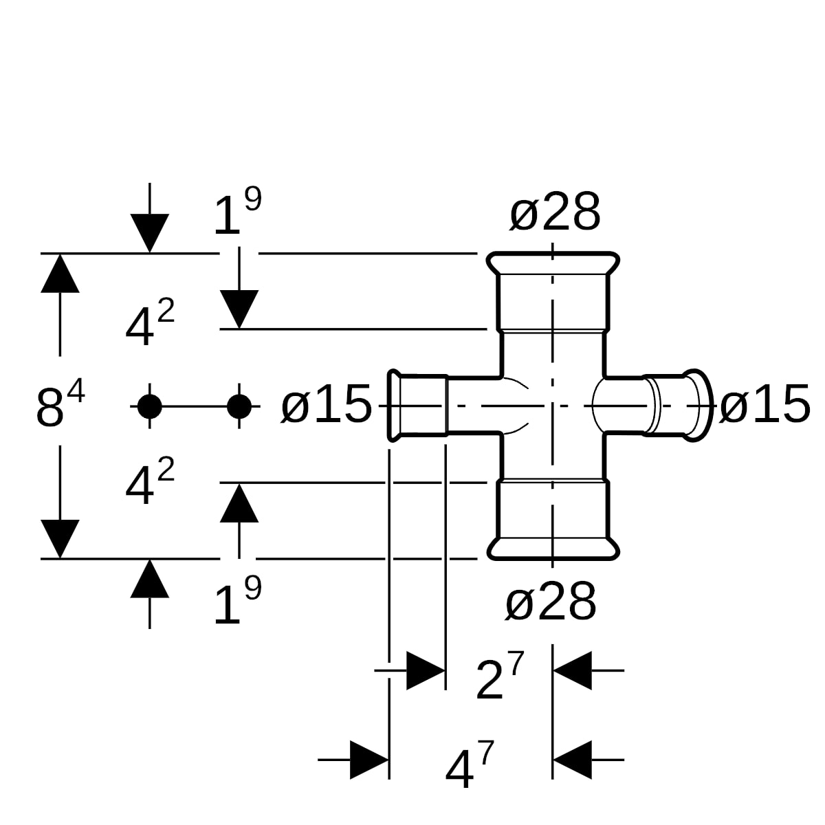 Geberit Mapress Kupfer Kreuzstück 30Gr reduziert, d28-15