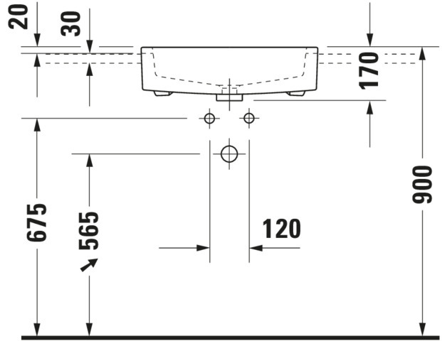 DU Halbeinbauwaschtisch Vero 550 mm mit ÜL, mit HLB, 1 HL, weiß