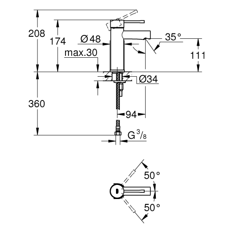 GROHE EH-Waschtischbatterie Essence 34813_1 S-Size glatter Körper chrom