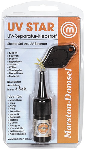 UV-Reparatur-Klebstoff MD UV-Star 3g Kleber /1 UV-Leuchte transp.Set MARSTON UV-Reparatur-Klebstoff MD UV-Star 3g Kleber /1 UV-Leuchte transp.Set MARSTON