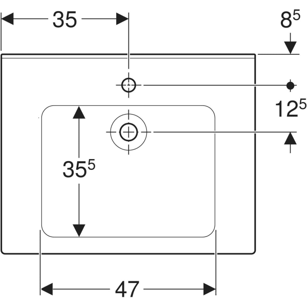 Geberit Publica WT, eckiges Design 70x55cm, m. Hl., o. Ül., weiß