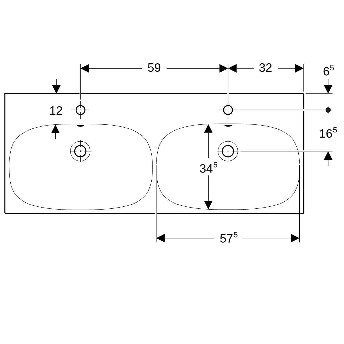 Geberit Acanto Doppel-WT f. US, 120x48cm einfache Bef., o. Hl., m. Ül., weiß Tect