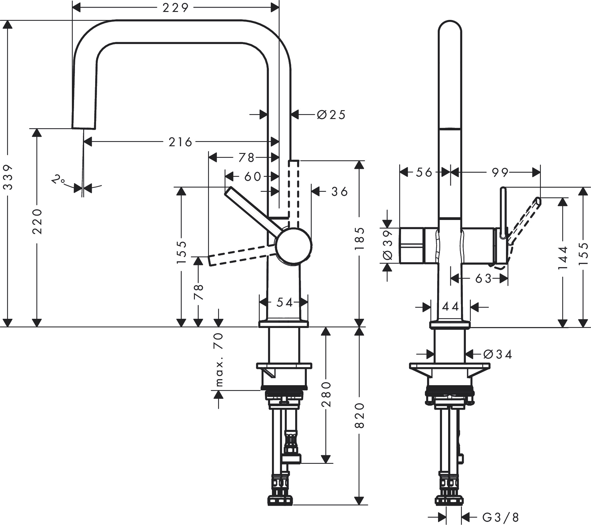 Hansgrohe Spültischmischer U 220 Talis M54 Geräteabsperrventil 1jet chrom