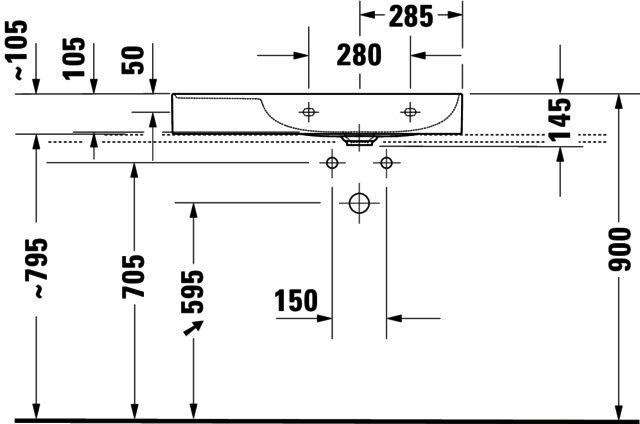 DU Möbel-WT DuraSquare 800mm, Weiß o.ÜL, m.HLB, 1 HL, Becken r., geschl.