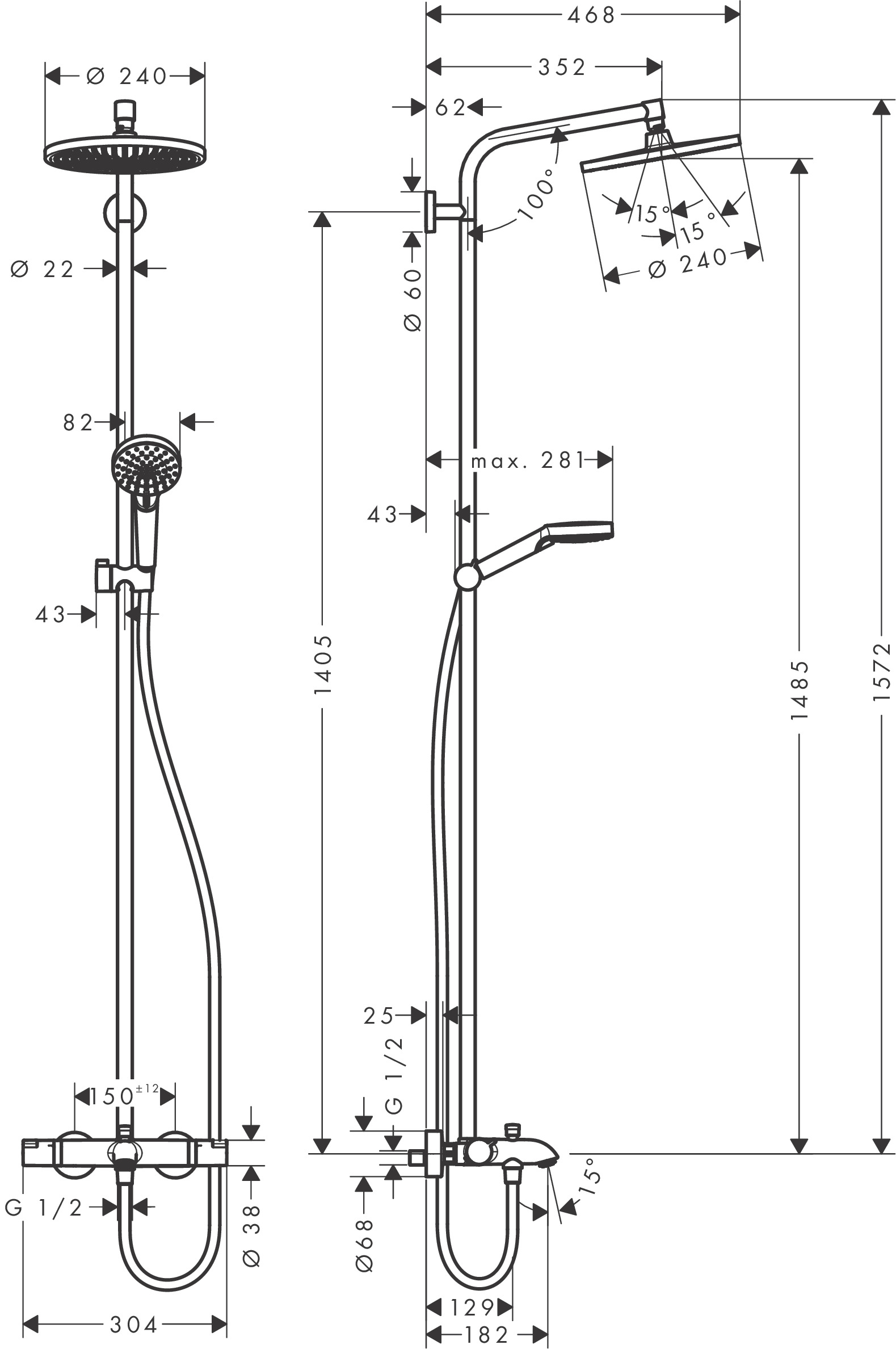 Hansgrohe Showerpipe Crometta S 240 für Wanne chrom mit Thermostat