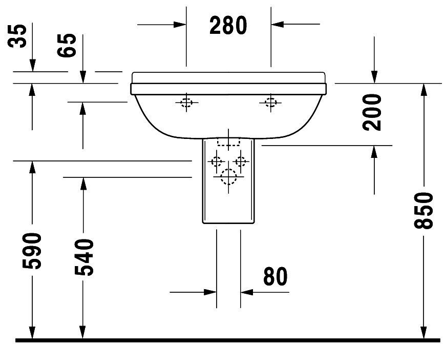DU Waschtisch Starck 3 650 mm mit ÜL, mit HLB, 1 HL, weiß WonderGliss