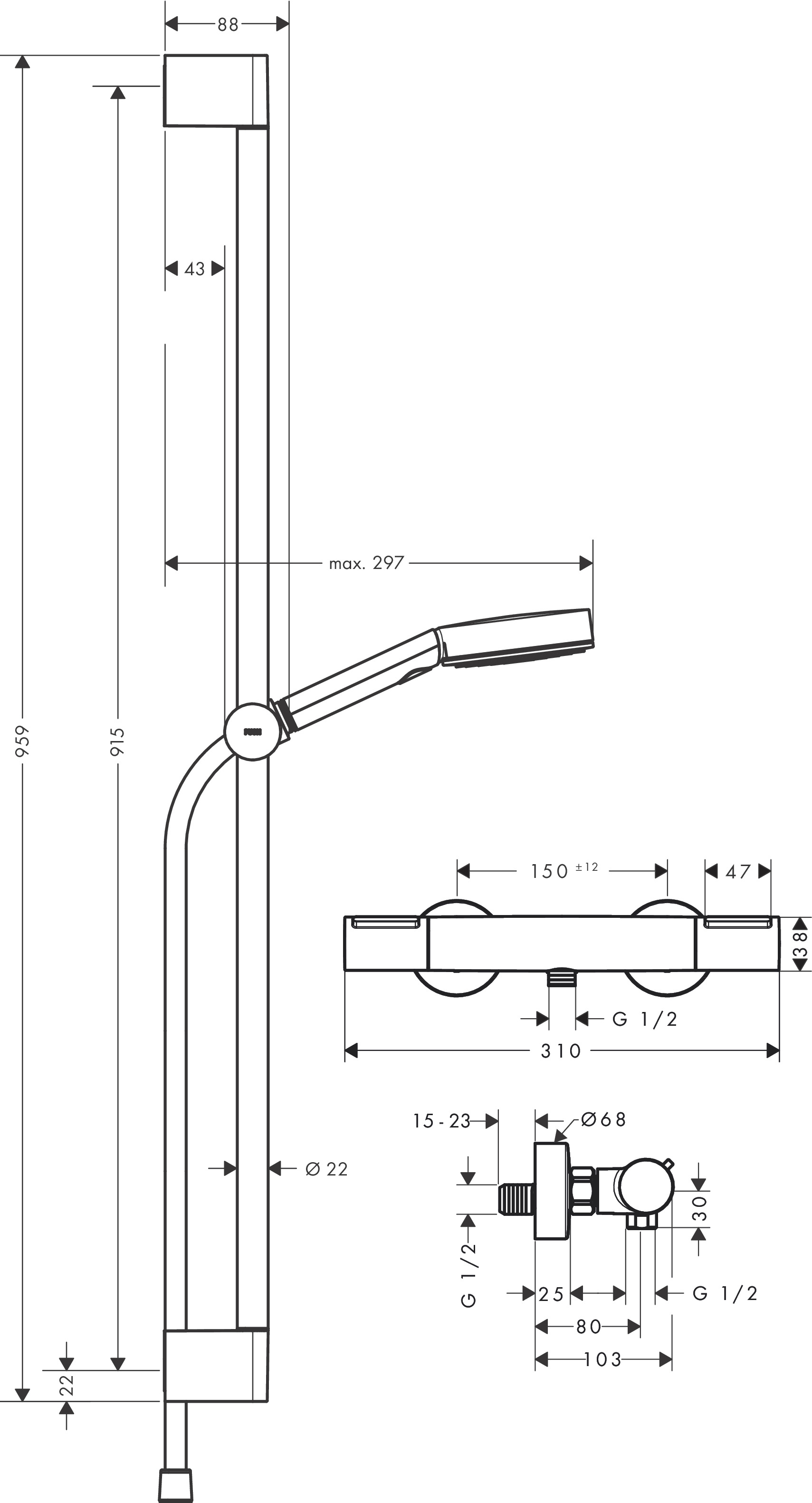 Hansgrohe Brausesystem Pulsify Select S 105 3j Eco Relaxation Ecostat Element 900mm chr