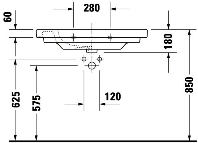 DU Möbelwaschtisch D-Code Med 850 mm ohne ÜL, mit HLB, 1 HL, weiß