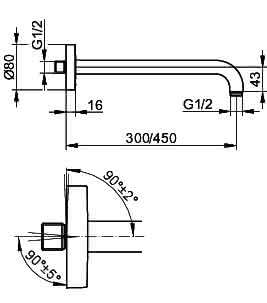 KEUCO Brausearm Elegance 51688, Wandanschluss, 450 mm, Nickel gebürstet