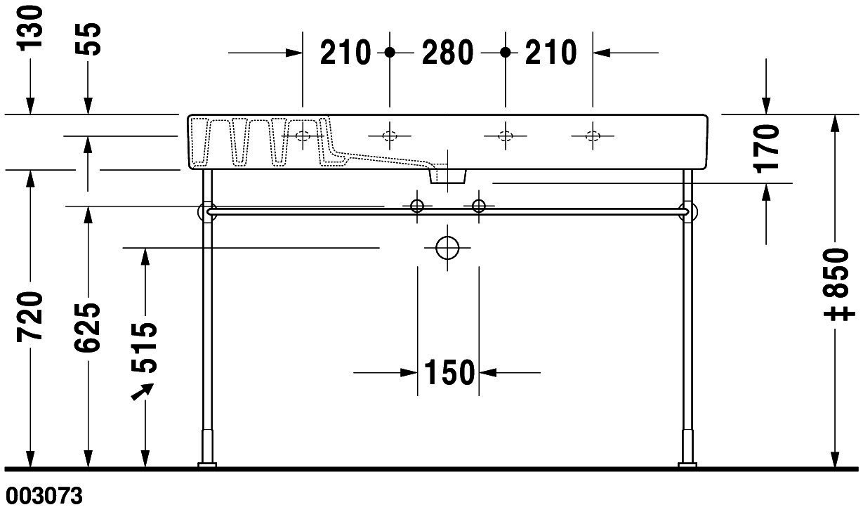DU Möbelwaschtisch Vero 1250 mm mit ÜL, mit HLB, 1 HL, weiß