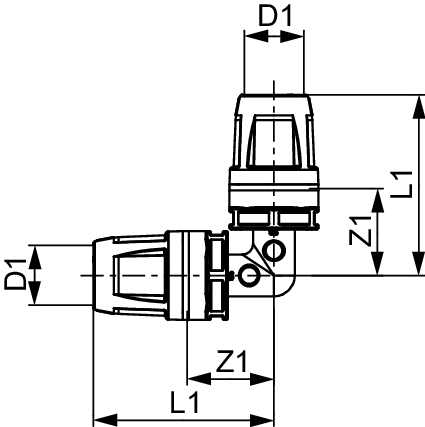 TECElogo-Push Winkelkupplung 90 Grad Dim. 32 x 32, PPSU