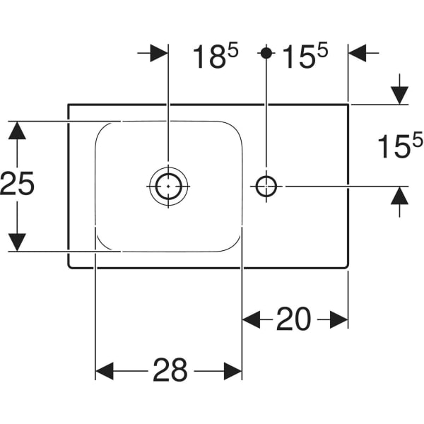 Geberit iCon HWB mit Ablagefläche, 53x31cm Hahnloch rechts, o. Ül., weiß, KeraTect