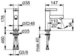 KEUCO EHM-WT-Mischer 100 IXMO 59502 o.Zug.-Ablgrt. Pure, Rosette r/e sw