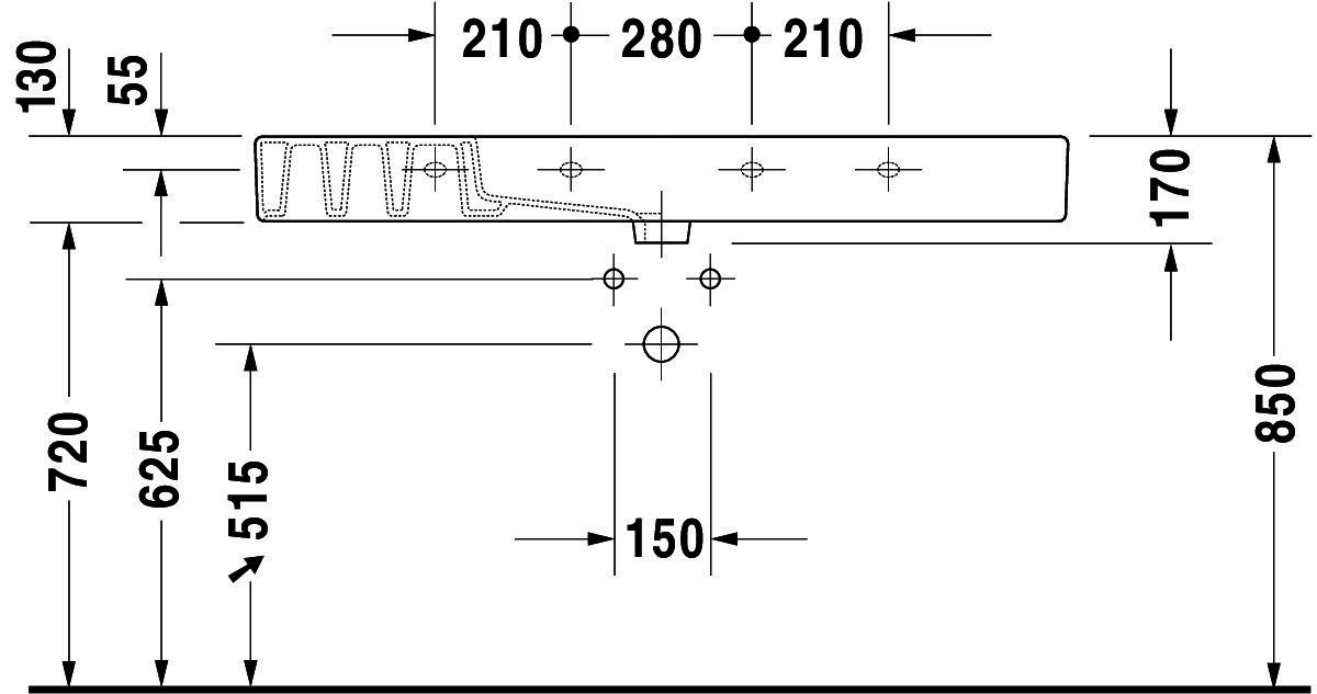 DU Möbelwaschtisch Vero 1250 mm mit ÜL, mit HLB, 1 HL, weiß