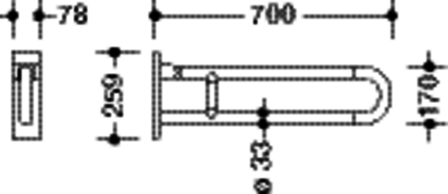 HEWI Stützklappgriff, drehb., Ser 801, L:700mm, antimikrobiell signalweiß