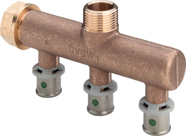 Viega Verteiler mit SC Sanfix P 2126.07 in 16mm x G3/4 - 3fach Rotguss