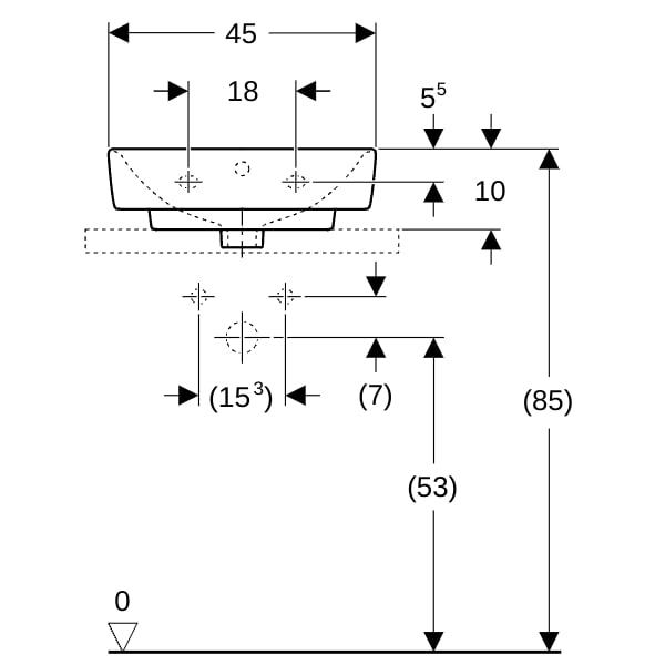 Geberit Renova Plan Aufsatz-HWB 45x34cm m. Hahnloch, m. Ül., weiß, KeraTect