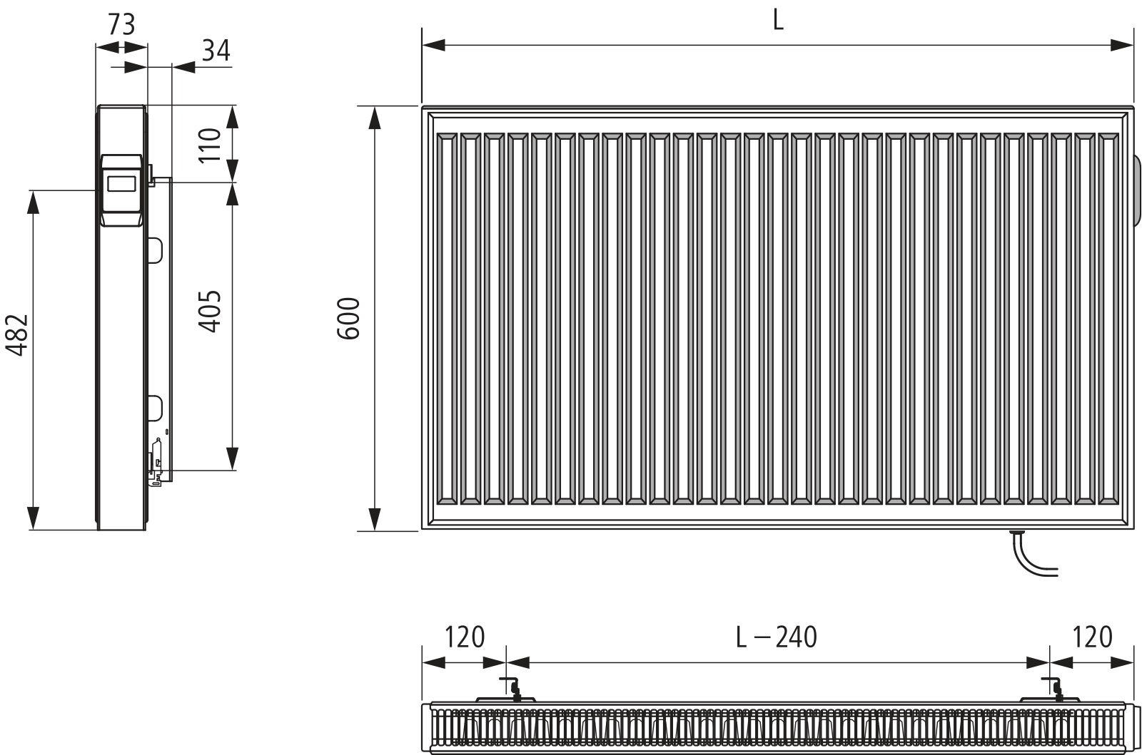 Kermi E-Panel Profil T21 600x73x800 max.P 1000, RAL9016, SK2, re, m.Stecker