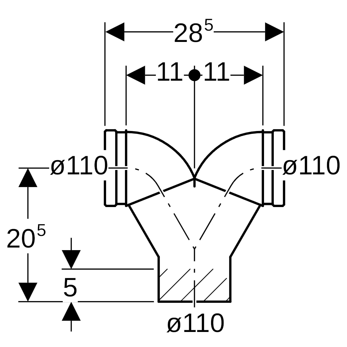 Geberit PE Doppelanschlussbogen 90Gr d110/110
