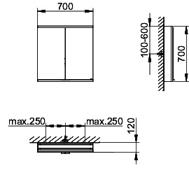 KEUCO Royal Modular 2.0 SPS, bel. 80021, Vorb,2Steckd,sb-elox,700x700x120mm
