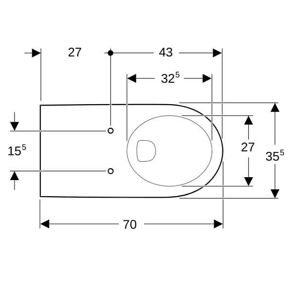Geberit Renova Comfort Wand-WC Tiefspüler Ausld. 70cm, weiß, KeraTect