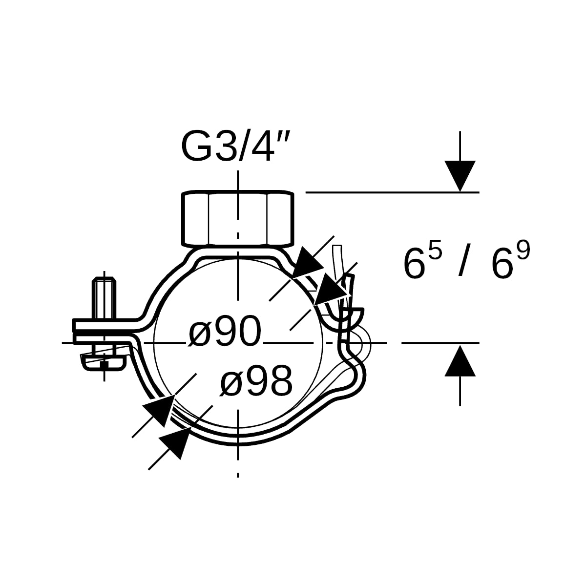 Geberit Rohrschelle d90/98 G3/4 verstellbar