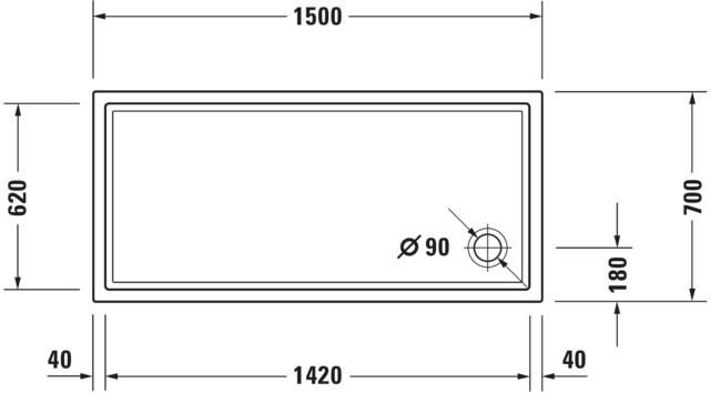 DU Starck Slimline Duschwanne, Rechteckig, 1500x700x55 mm, Weiß, Sanitä