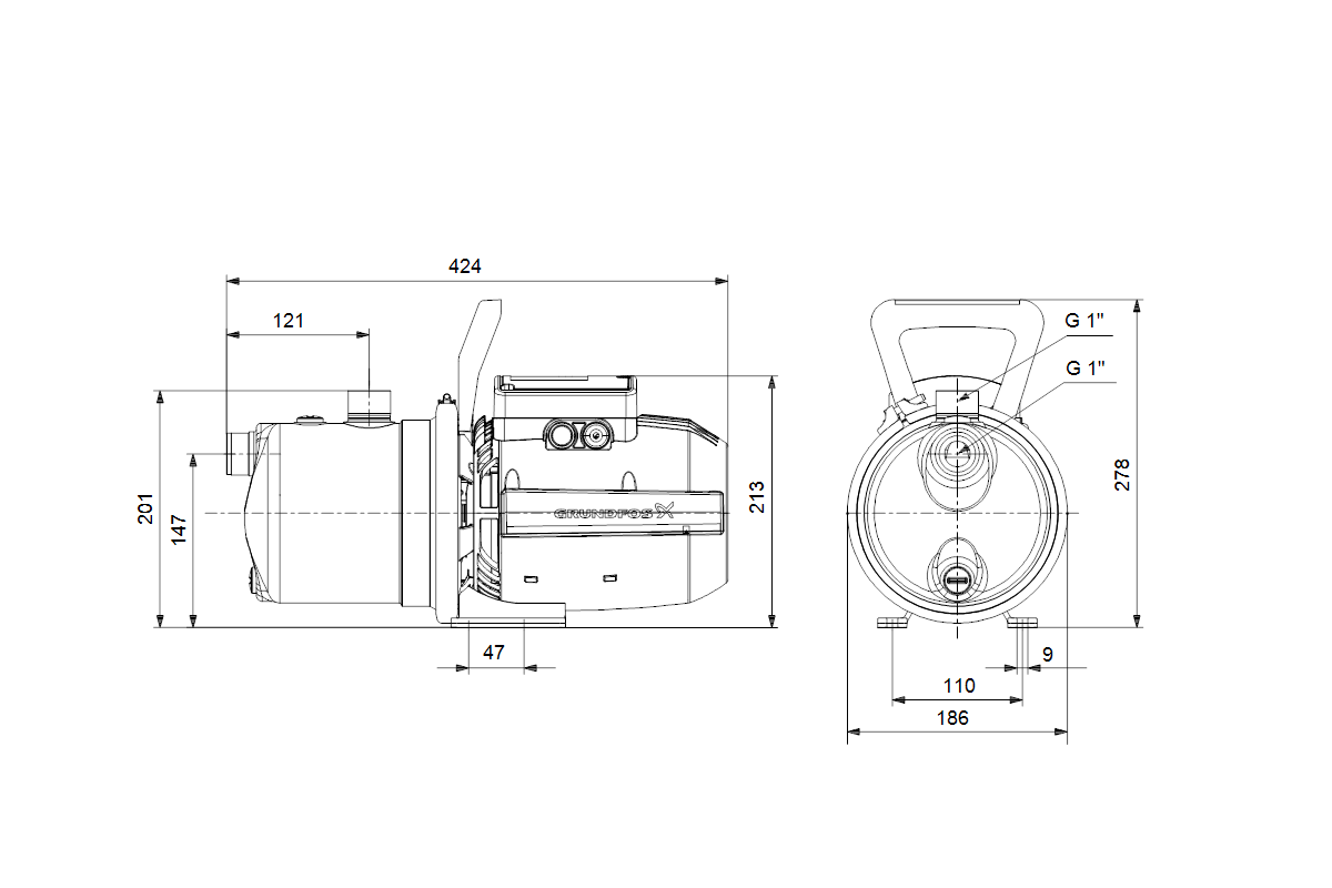 Grundfos Gartenpumpe JP 4-54 1x230V 50Hz 1,5m, 2840/min max. Arbeitsdruck 6 bar max. Förderhöhe 51,8m, Schuko HU