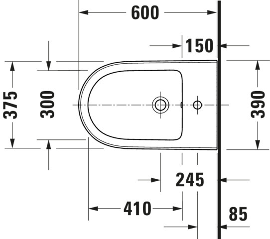Duravit Qatego Stand Bidet 600mm,Back to wall m. HLB,m.ÜL,verd.Bef.,Weiß HG