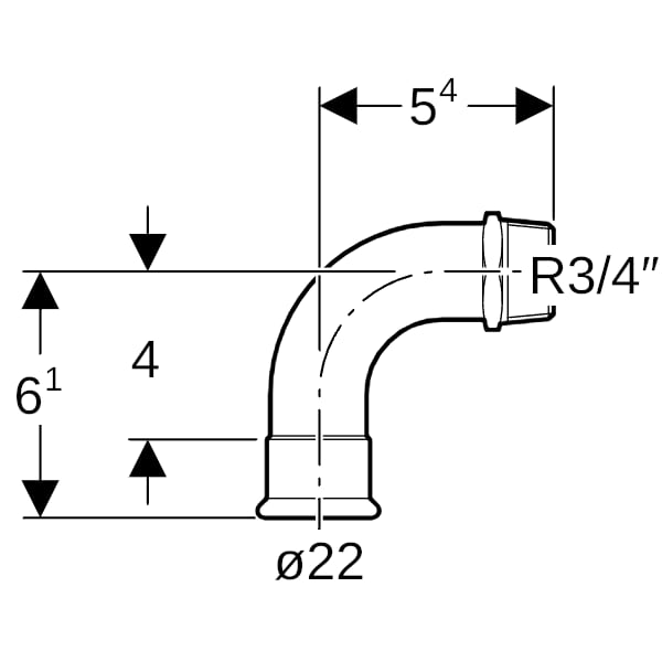 Geberit Mapress C-Stahl Übergangsbogen 90Gr mit AG d22-R3/4 verzinkt